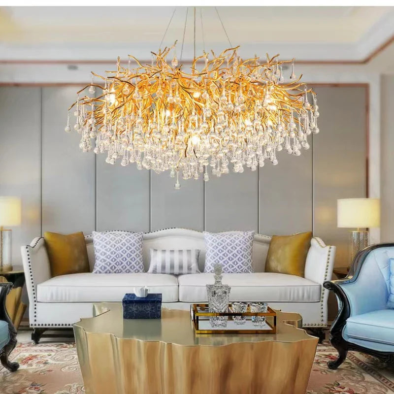 Afralia™ Gloss Light Luxury Crystal Ceiling Chandelier for Living Room & Dining Room