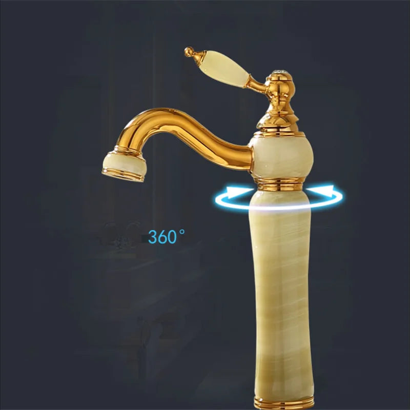Afralia™ Gold Jade Brass Bathroom Basin Faucet | Deck Mounted Hot Cold Water Mixer