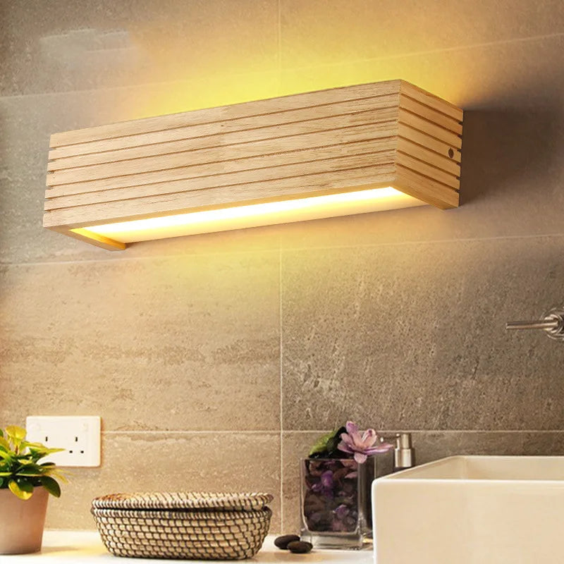 Afralia™ Nordic Wood LED Wall Light for Staircase, Aisle, Bedroom, Bathroom & Makeup Mirror