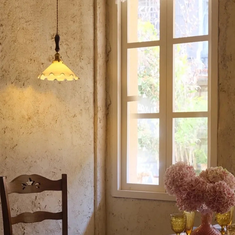 Afralia™ Cream Glass LED Pendant Lamp - Nordic Minimalist Brass Hanging Light