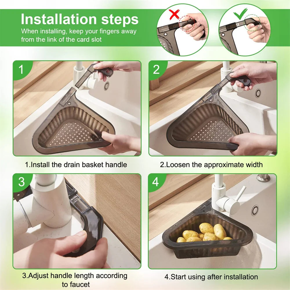 Afralia™ Triangular Sink Strainer Filter Basket Extendable Handle Storage Hanging Drain Rack