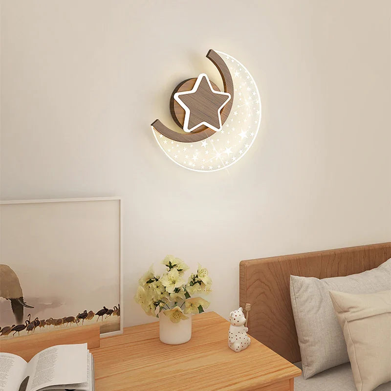 Afralia™ Moon Star LED Wall Lamp Interior Lighting for Children's Room Bedroom