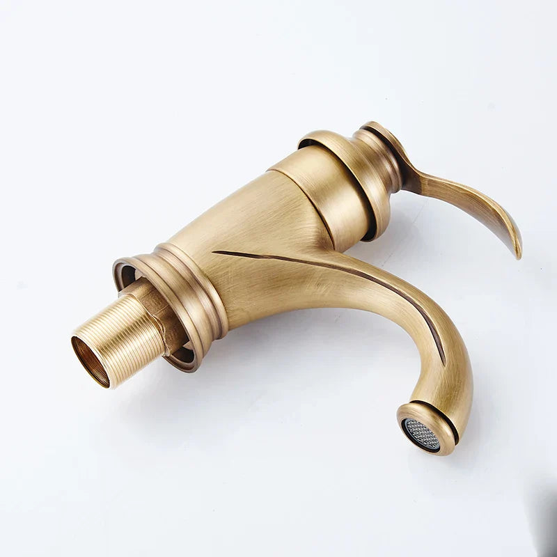 Afralia™ Antique Brass Basin Faucet Single Handle Deck Mounted Bathroom Sink Hot Cold Mixer