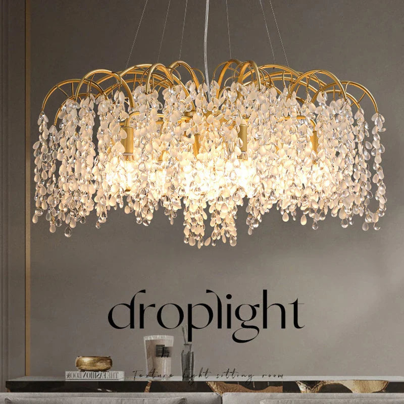 Afralia™ Crystal Led Chandelier Golden Luxury Living Room Ceiling Lamp