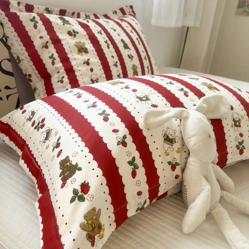 Afralia™ Korean Floral Cotton Pillowcase 40x60cm, 48x74cm, 50x80cm, Home Cushion Cover