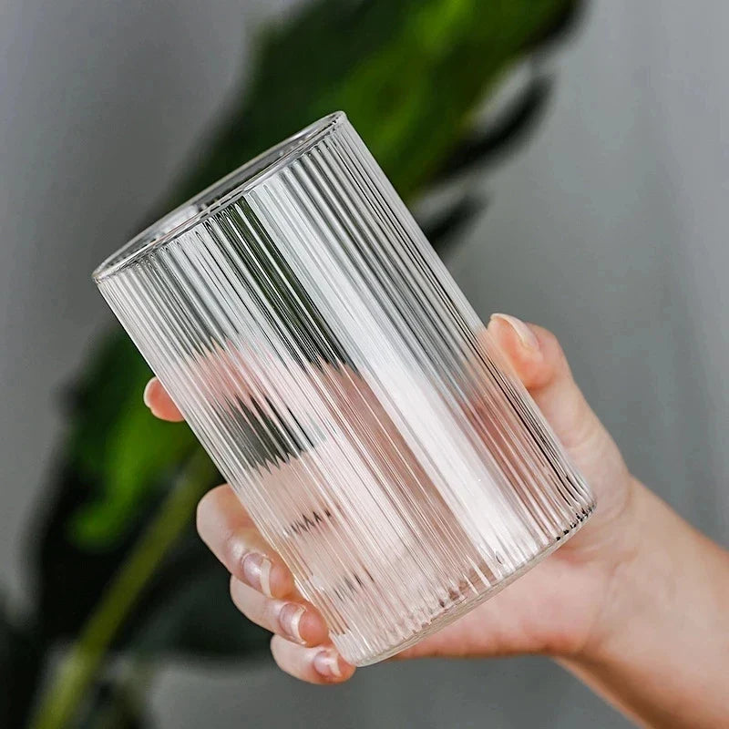 Afralia™ Striped Glass Water Cup Set - Heat-Resistant, Transparent, Ideal for Home, Juice, Wine