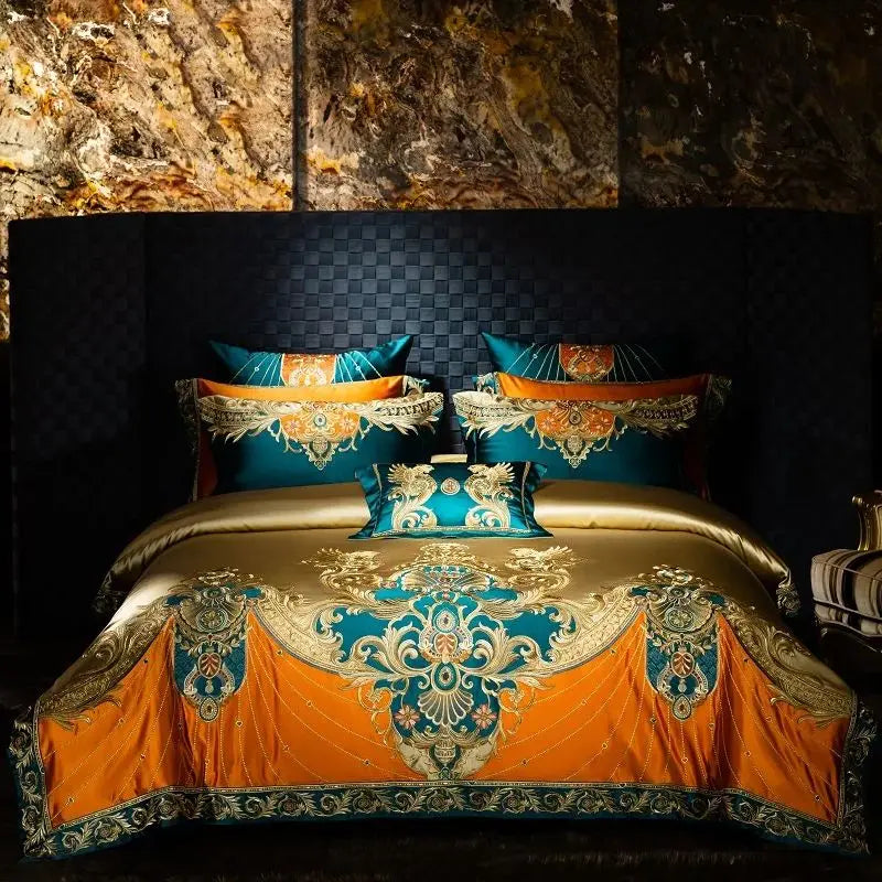 Afralia™ Royal Embroidery Egyptian Cotton Bedding Set with Duvet Cover and Pillowcases