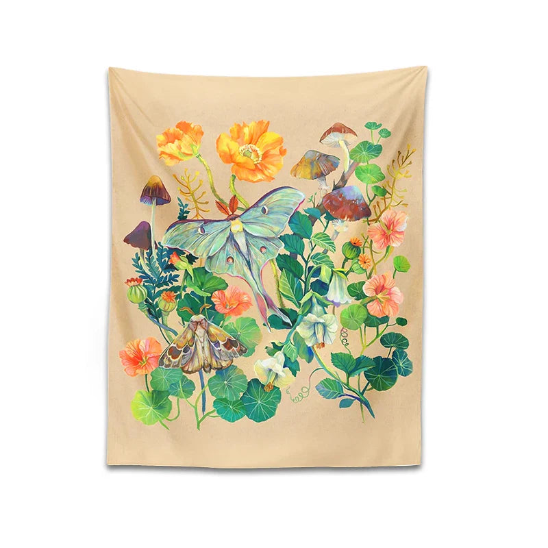 Afralia™ Luna Moth Tapestry: Psychedelic Botanical Wall Hanging for Home Decor