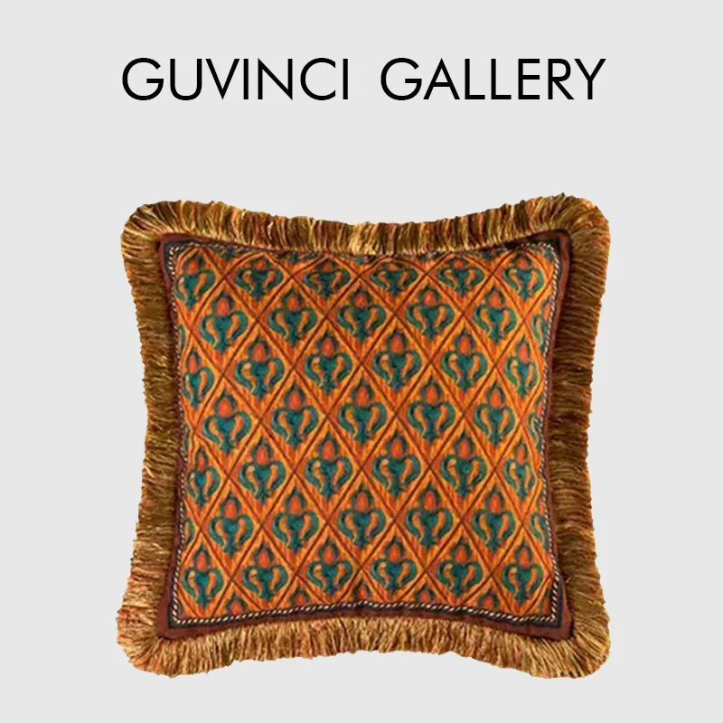 Afralia™ Velvet Aztec Geometric Fringed Pillow Cover 45x45cm - Luxury Home Decor