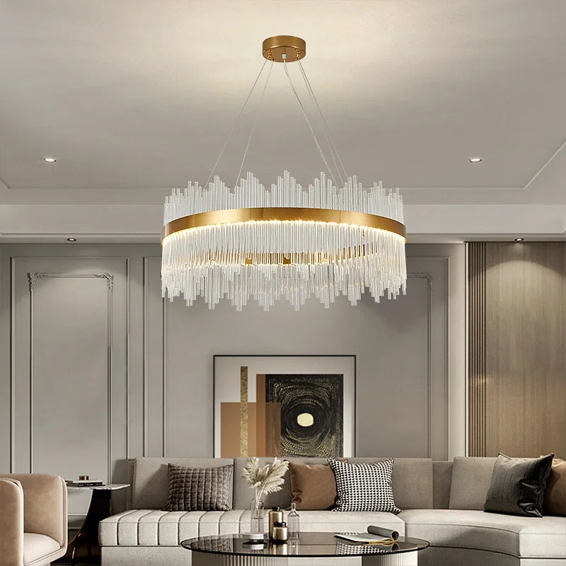 Afralia™ Crystal Rod Round Chandelier: Modern Nordic Light for Living Room, Bedroom, Dining Room, Kitchen