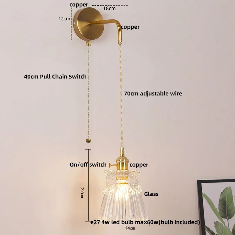 Afralia™ Modern Adjustable LED Wall Lights with Pull Chain Switch and Clear Glass