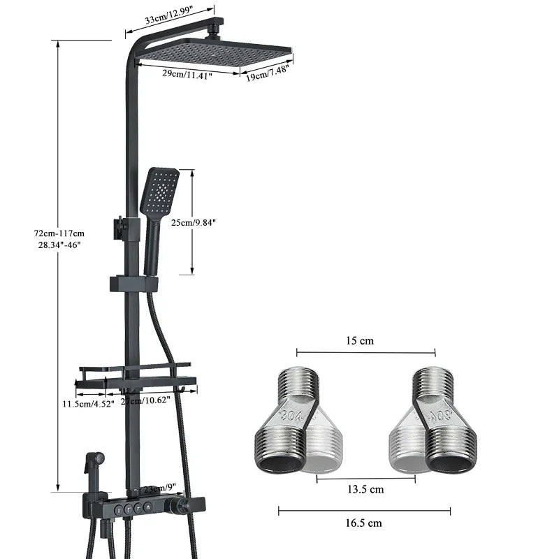 Afralia™ Digital Display Thermostatic Shower Faucet Set Rainfall Shower Mixer