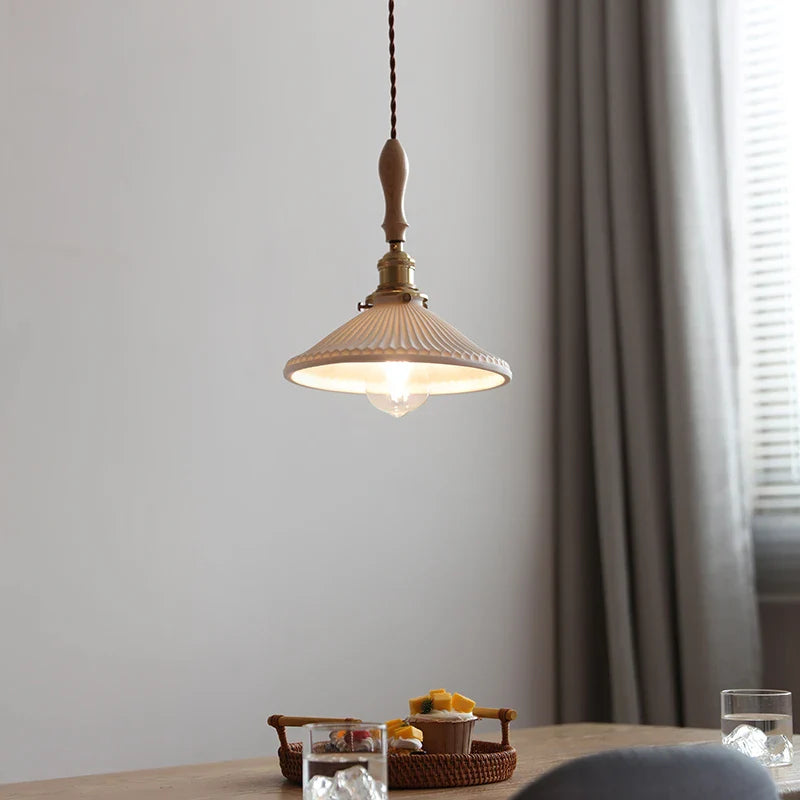 Afralia™ Copper Ceramic LED Pendant Lamp with Wood Handle for Home Decor