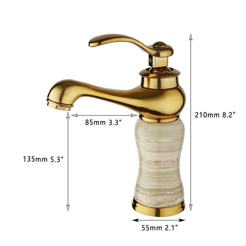 Afralia™ Gold Plated Jade Bathroom Faucet with Brass Body Hot & Cold Water Mixer