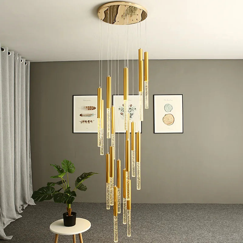 Afralia™ Crystal Staircase Chandelier - Modern Gold LED Lighting for Living Room