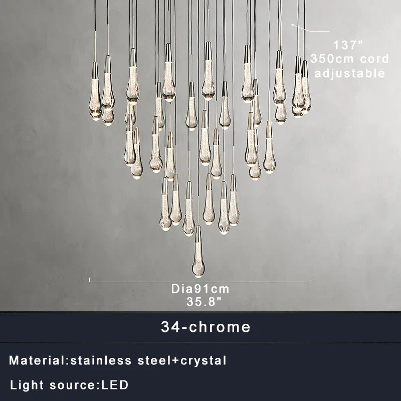Afralia™ Crystal Water-drop Chandelier Light Fixture - Luxury Stairwell Decor