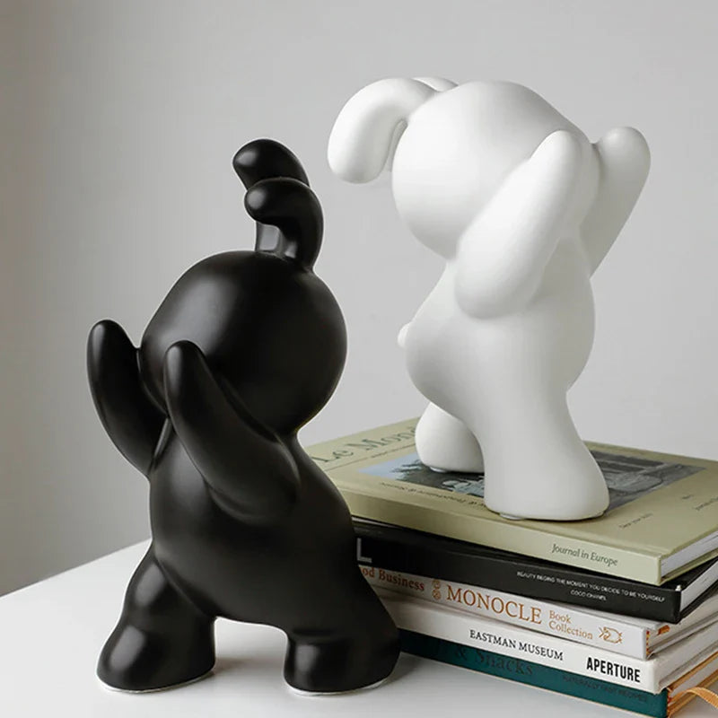 Ceramic Rabbit Bookend Statues - Afralia™ Home Decor Figurines