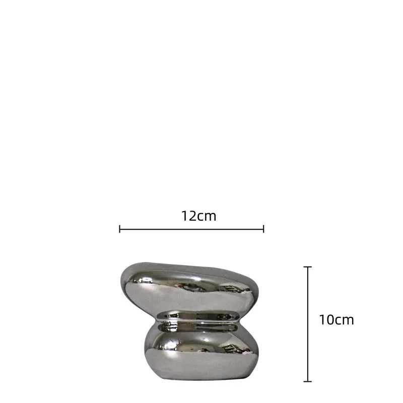 Afralia™ Silver Pebble Ceramic Geometric Vase for Floral Arrangement and Room Decoration
