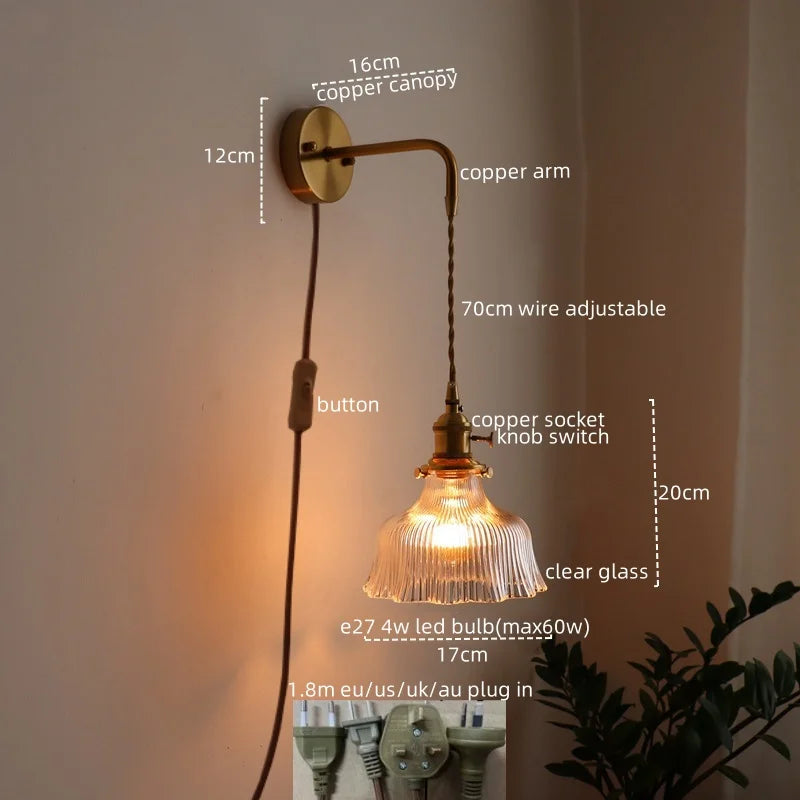 Afralia™ LED Wall Lamp Glass Copper Arandelas Para Parede Retro Style for Living Room