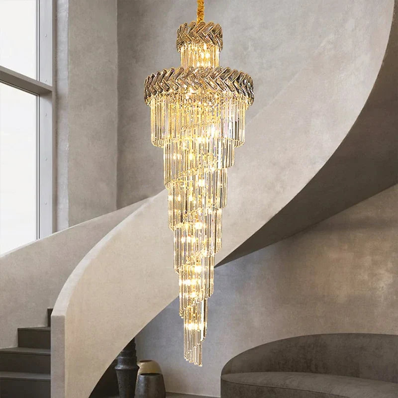 Afralia™ Smoky Gray Crystal Chandelier Indoor Lighting Staircase LED Pendant Lamp