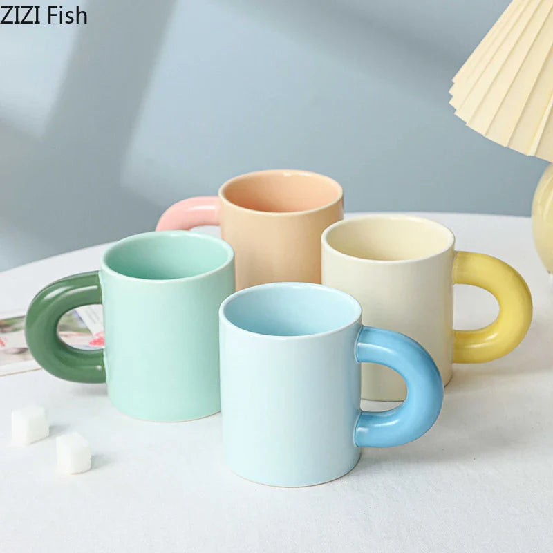 Afralia™ Minimalist Porcelain Mug with Big Handle for Coffee, Tea, Juice, and More