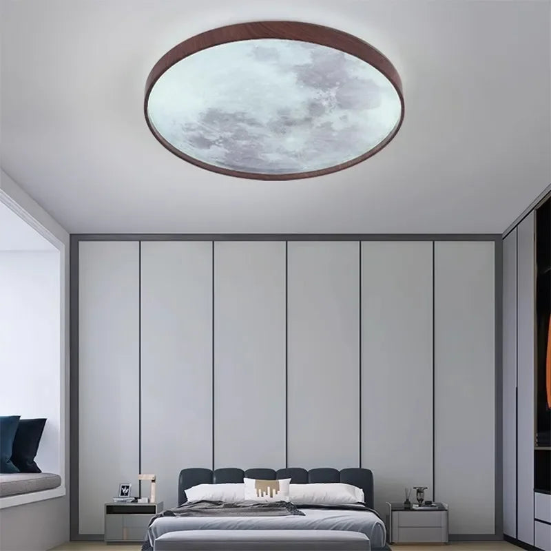 Afralia™ LED Moon Wood Ceiling Light 26/34CM Walnut Decor - Bedroom Living Room Home Illumination