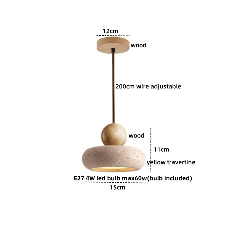 Afralia™ Wabi Sabi Yellow Cave Stone Wood LED Pendant Light Fixture