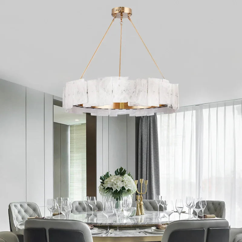 Afralia™ Round Gold Glass Chandelier with White Lampshade for Chic Home Decor