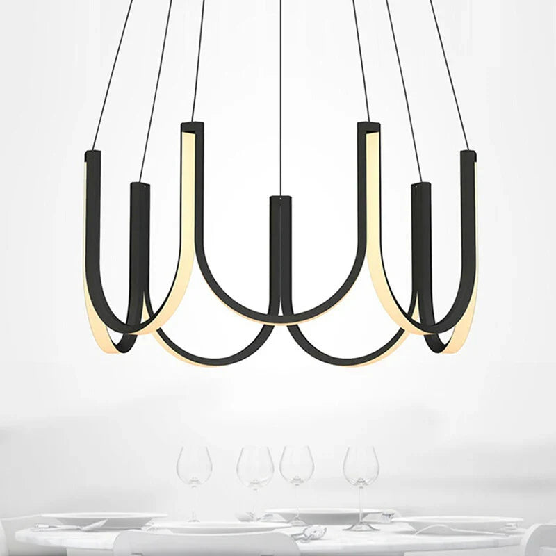 Afralia™ LED Chandelier: Black Gold Aluminium Hanging Light, Parlor Dining Room Bedroom Lamp