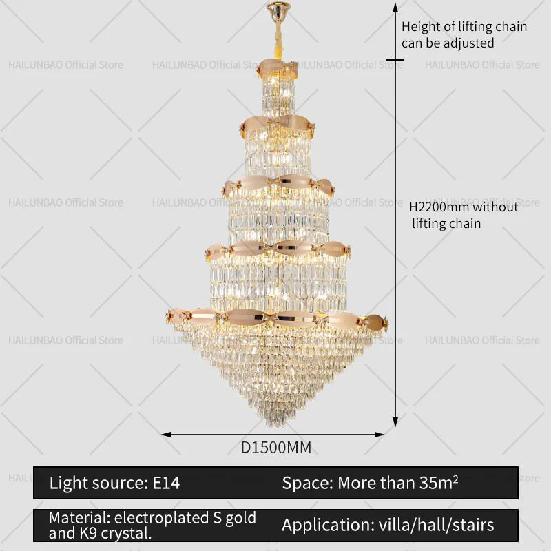 Afralia™ Grand Hall Crystal Chandelier Spiral Staircase Post-Modern Light Luxury Lighting
