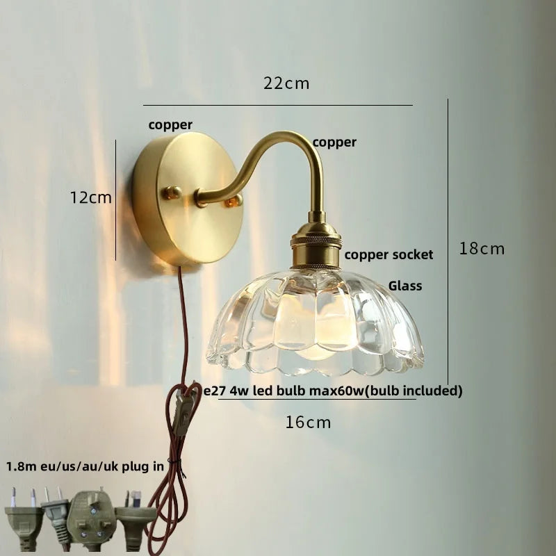 Afralia™ Crystal LED Wall Sconce Brass Mirror Light Modern Nordic Pull Chain Switch