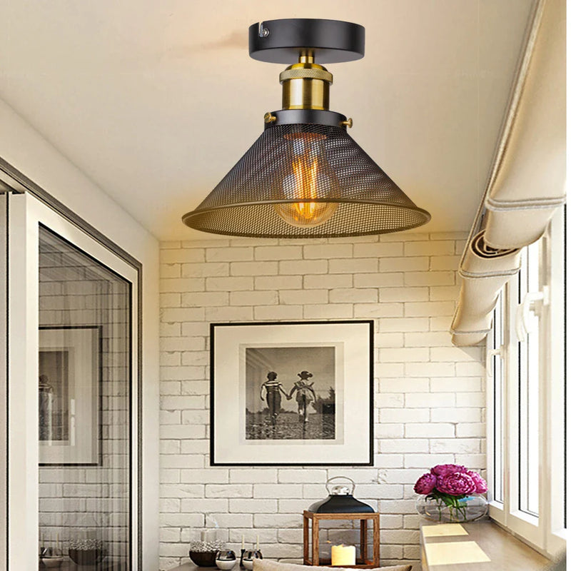 Afralia™ Retro Cage Industrial Ceiling Light Fixture, Vintage Farmhouse Mini Flush Mount Lamp E27