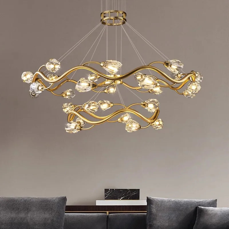 Afralia™ Crystal Chandelier LED Ceiling Light Modern Luxury Hanging Chandeliers for Living Room