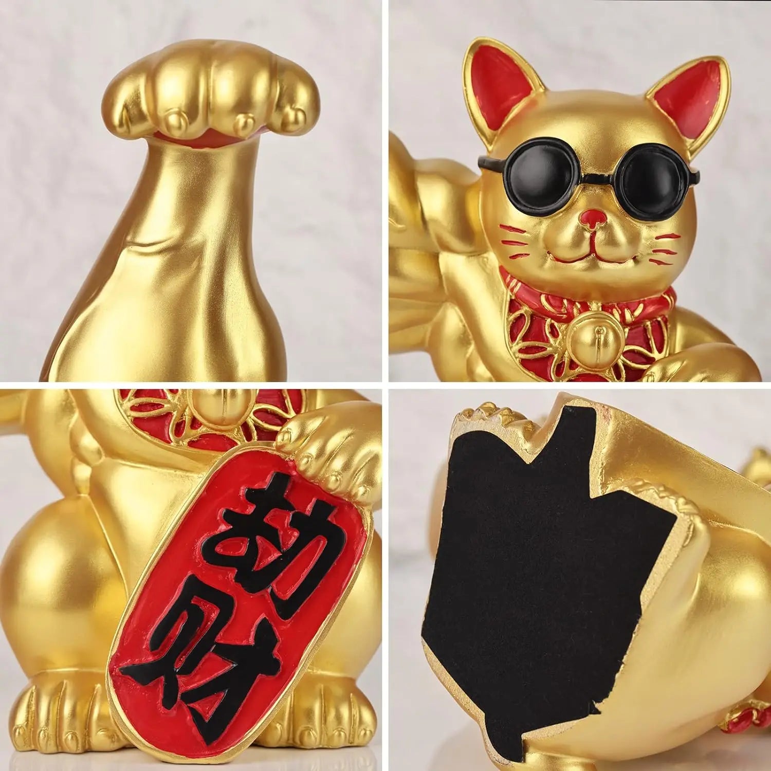 Afralia™ Large Muscle Arm Fortune Cat Resin Sculpture Home Decor Statue