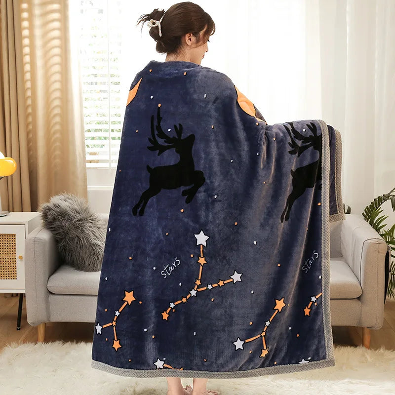 Afralia™ Winter Cute Printed Flannel Blanket for Office Multi Purpose Warm Raschel Blanket