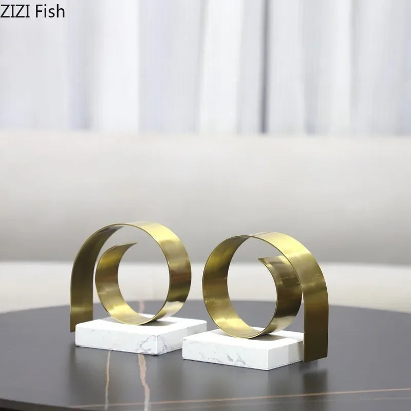 Afralia™ Golden Spiral Bookend Set with Marble Base for Stylish Desk & Library Decor