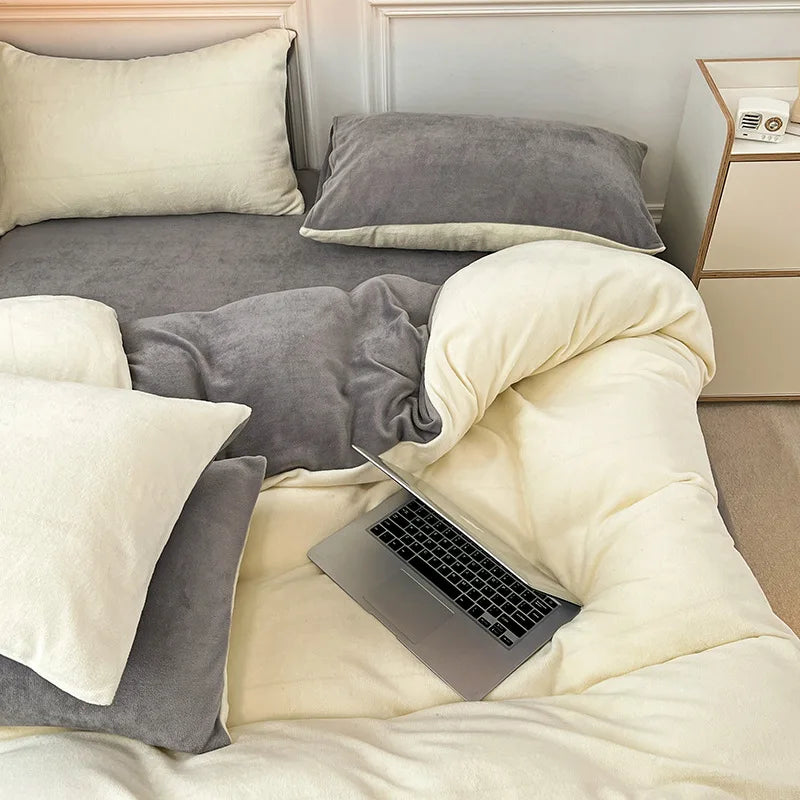 Afralia™ Double-Color Milk Velvet Bedding Sets: Plush & Warm Comforter Set for Winter