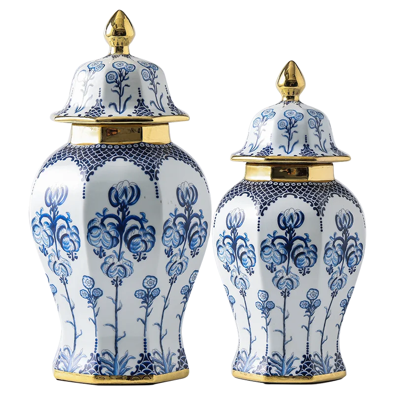 Afralia™ Blue White Porcelain General Jar Vase Handicraft Home Decoration Ornaments