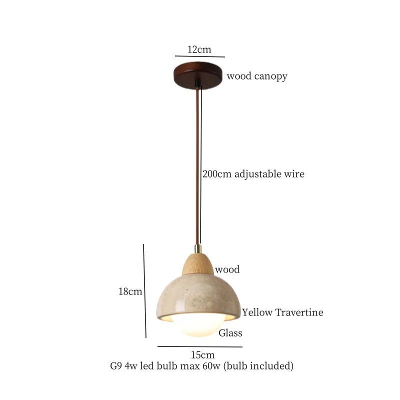 Afralia™ Japanese LED Hanging Lamp Yellow Travertine Pendant Lighting for Bedroom and Dining Room