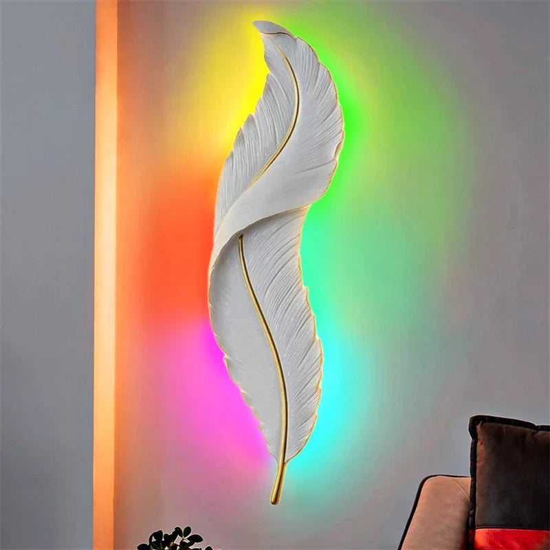 Afralia™ LED Feather Wall Sconces for Living Room Bedroom Hotel Hall Decor