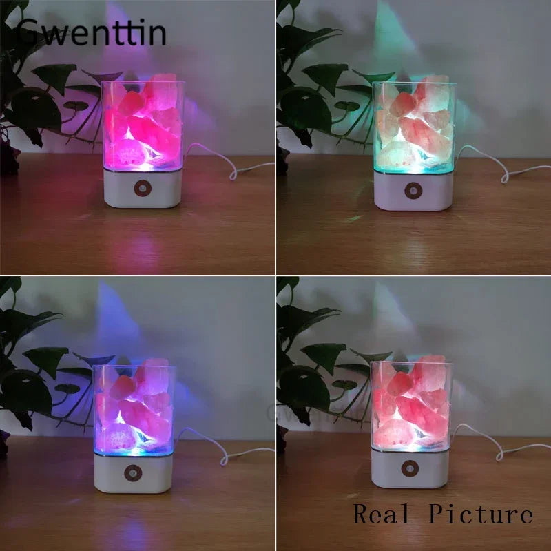 Afralia™ Himalayan Salt Lamp USB LED Multicolor Night Light - Premium Bedroom Decor