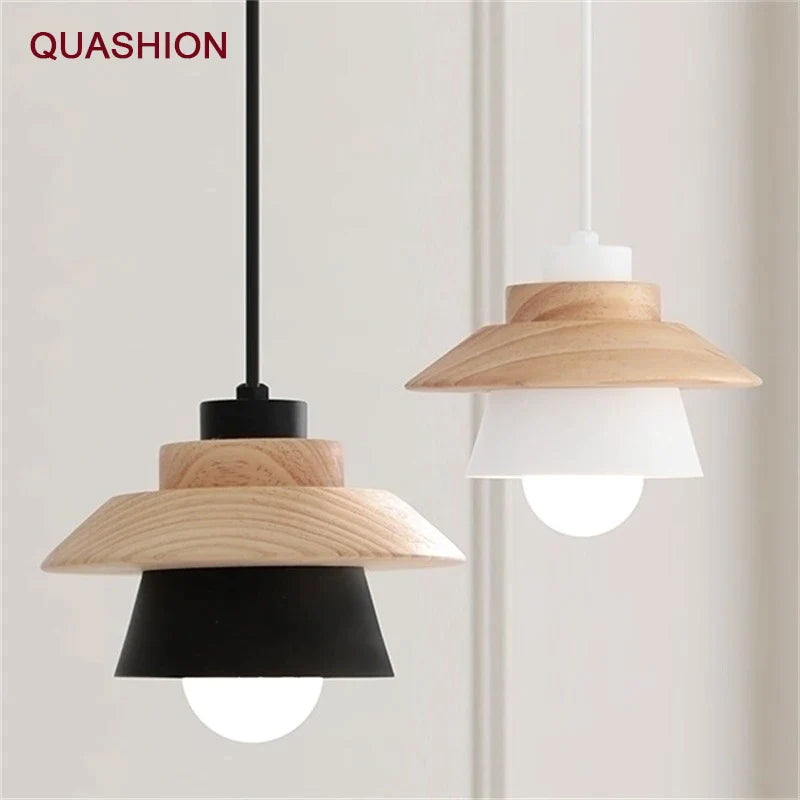 Afralia™ Modern Nordic Aluminium Wood Pendant Light Fixture Black White E27 Suspension Luminaire