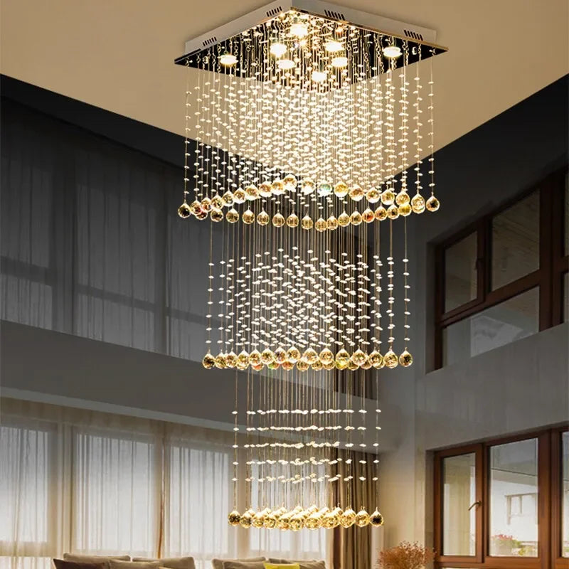 Afralia™ Teardrop Crystal Stairwell Chandelier | Luxury Long Stair Pendant Light