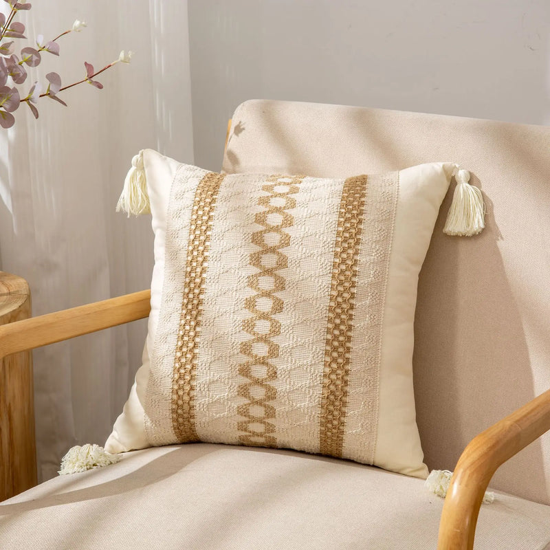 Afralia™ Geometric Tassel Cushion Cover in Cotton and Linen for Living Room and Bedroom