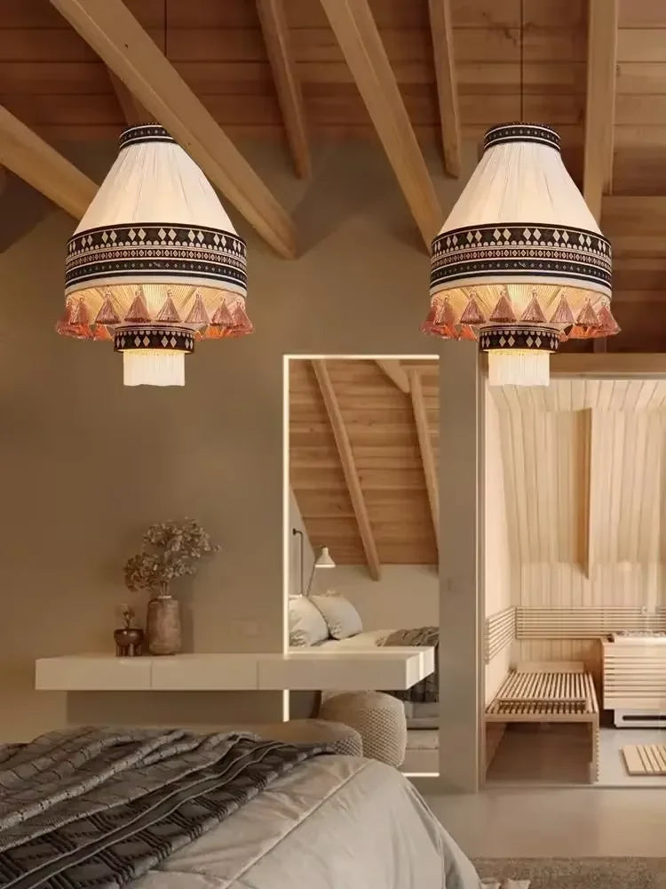 Afralia™ Bohemian Fringe Pendant Lamp: Retro Tassels Hanging Light in Hand-Woven Hemp Rope Fabric
