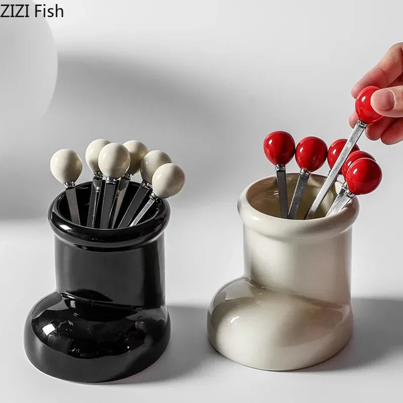 Afralia™ Boot Ceramic Storage Jar Desk Organizer Box for Small Objects