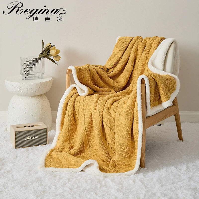 Afralia™ Cable Knit Sherpa Blanket - Nordic Elegance for Autumn & Winter