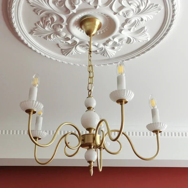 Afralia™ Cream White Led Chandeliers, Retro Copper Pendant Light for Home Decor