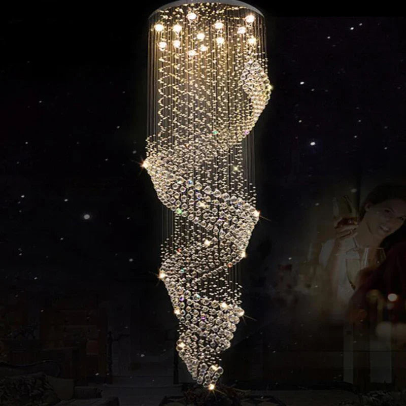 Afralia™ Spiral Interior Design Luxury Corridor LED Crystal Chandelier