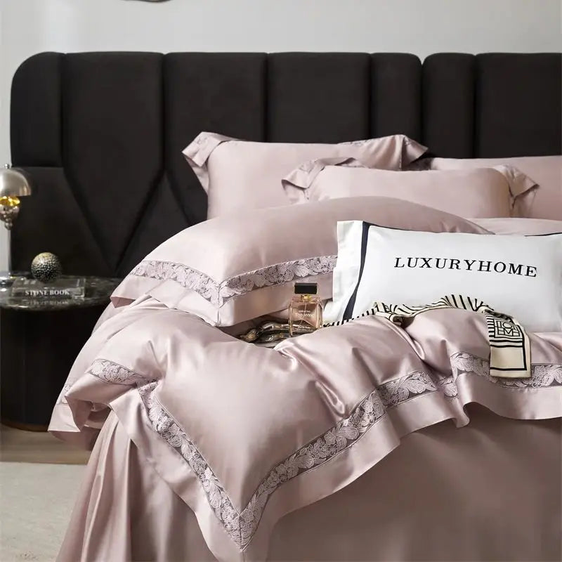 Afralia™ Soft Silky Lyocell Cotton Bedding Set with Hollow Lace Wide Edge